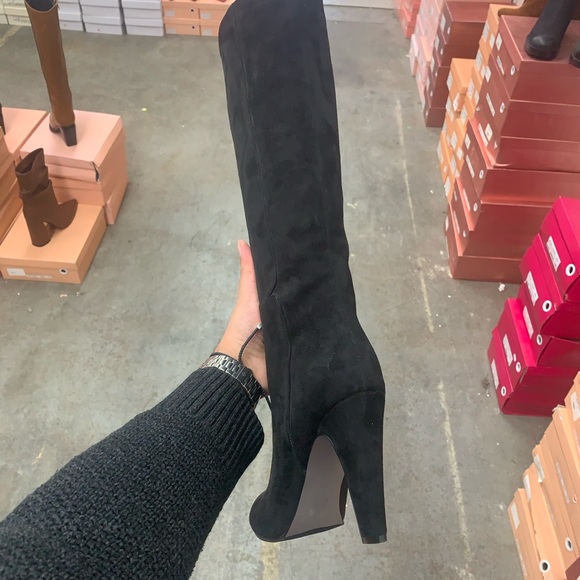 Knee High Block Heel Boots in Black Faux Suede, Women’s - Picture 3 of 14